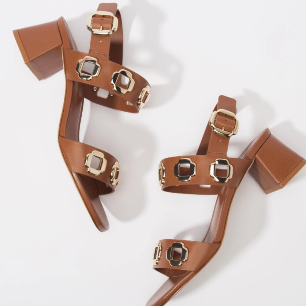 Larroude Handmade In Brazil Leather Milan Heeled Sandals Caramel - Picture 3 of 9